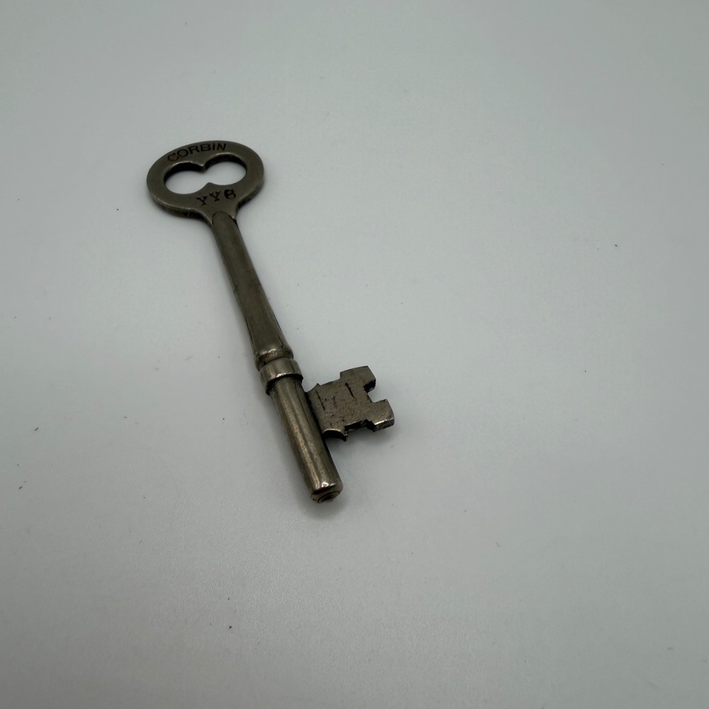 Vintage Corbin YY8 Skeleton Key Antique Metal Barrel Key Cloverleaf Bow 2.75 In